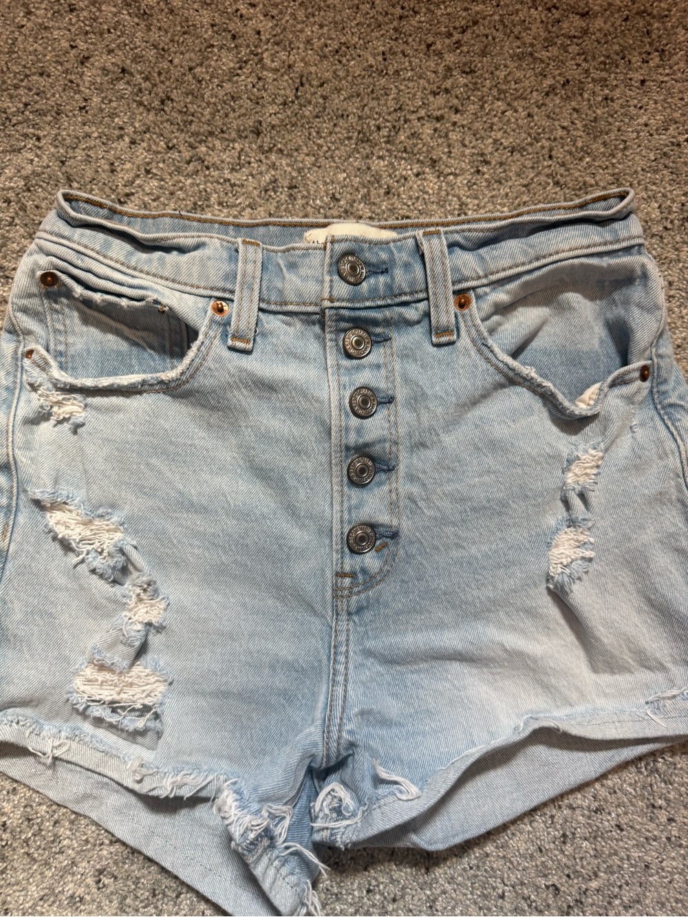 Abercrombie & Fitch Light Blue Distressed Denim Shorts